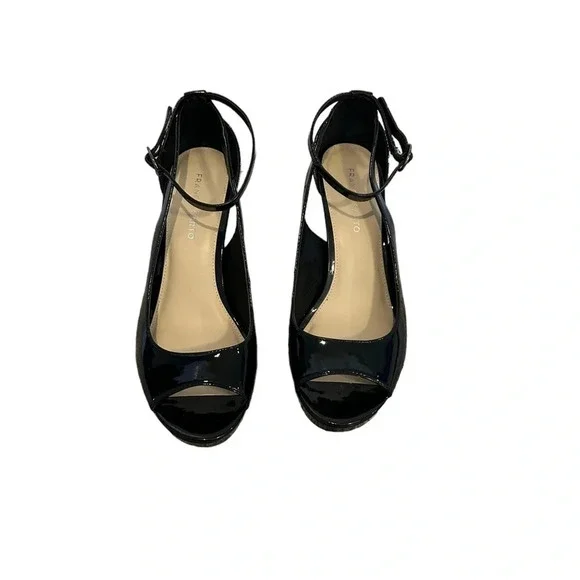 Franco Sarto Emmy Heels Open Toe Ankle Strap Black Patent Size 9 EUC - Picture 3 of 9